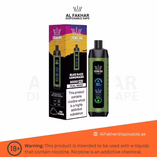 Al Fakher Crown Bar Pro 8000 Puffs Blue Razz Lemonade